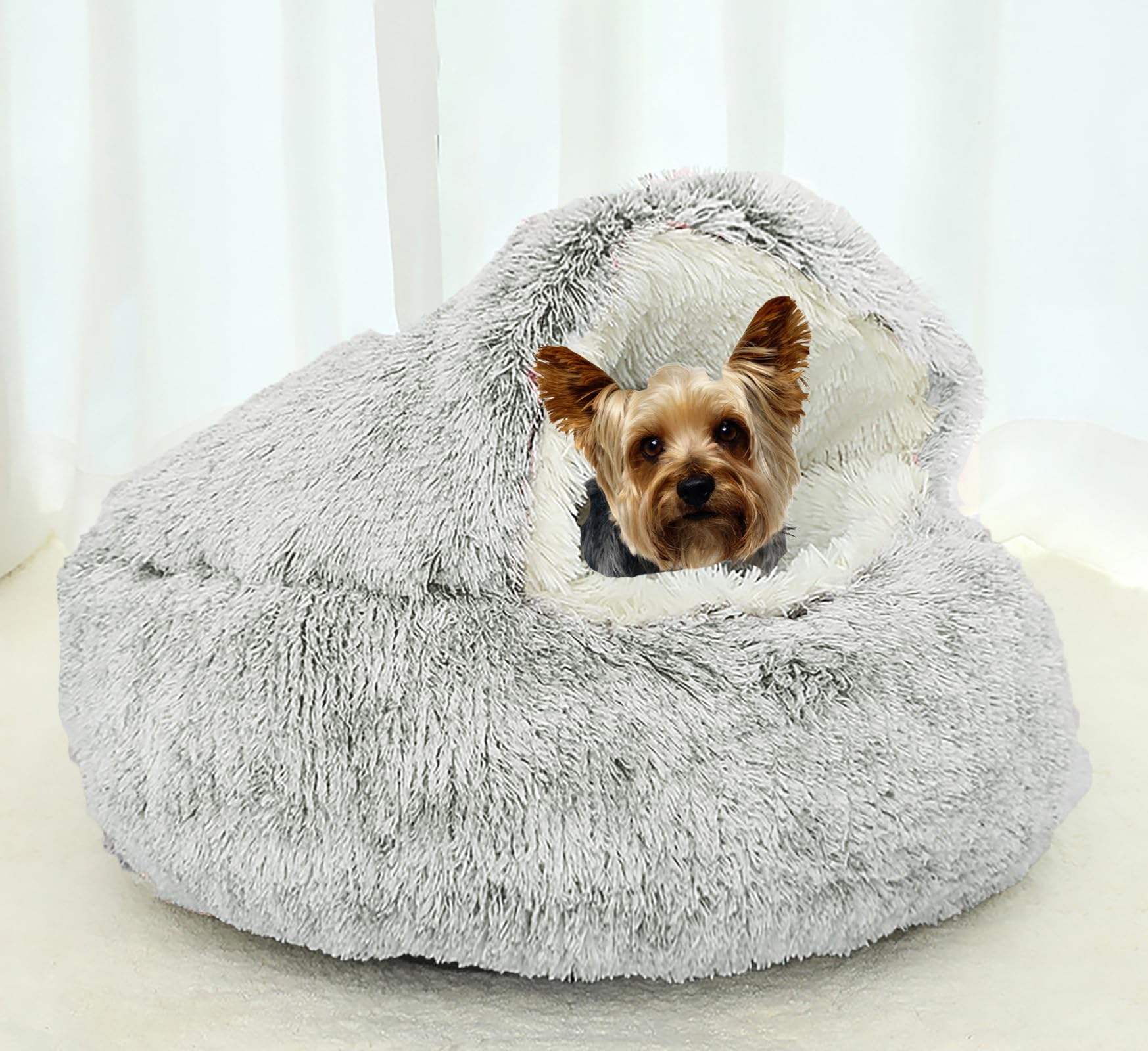 Kuscheliges Haustierbett für Hunde und Katzen, Anti-Angst-Plüsch, Flauschiger Bezug, Donut-Rund, 50,8 cm D, Kaffee, Polyester, Schichtkonstruktion