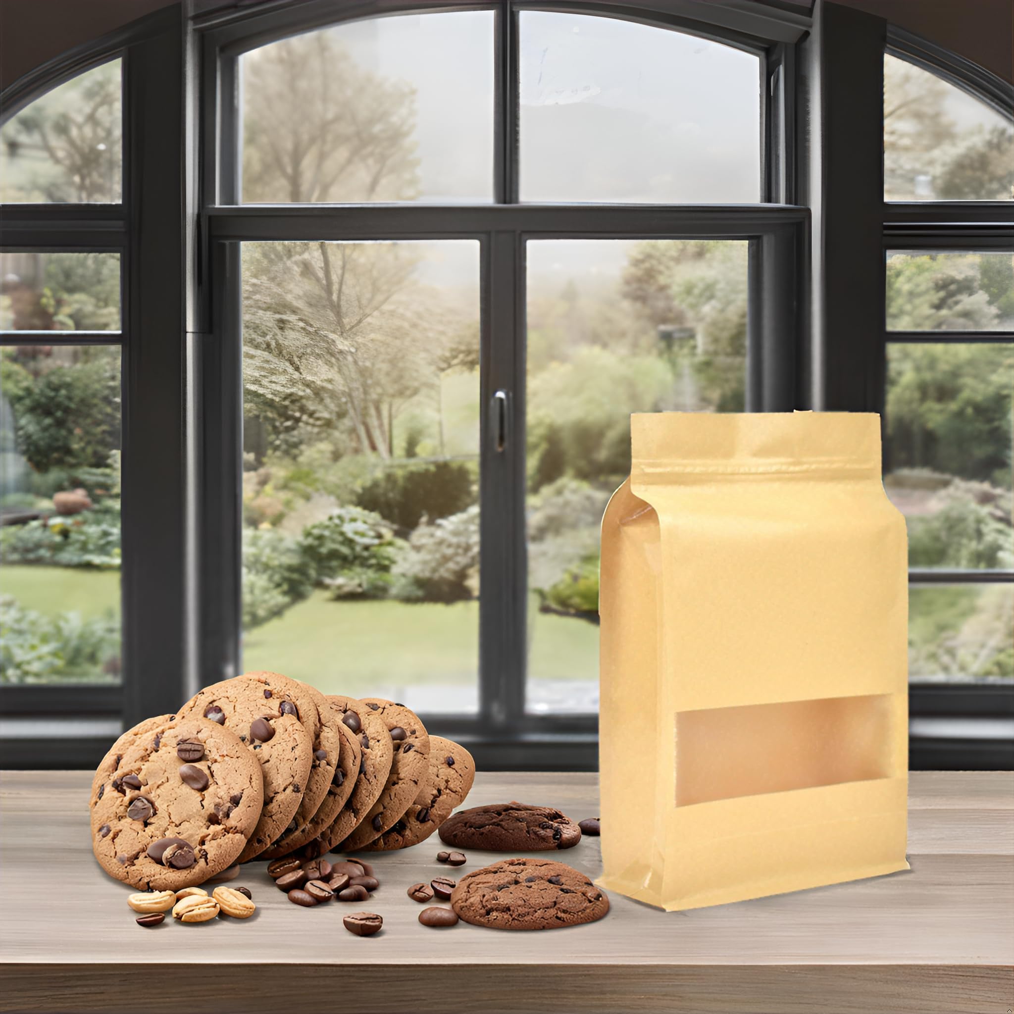 Evergreen Goods Wiederverwendbare Folien-gefütterter Zip-Lock-Griff, stehbar, wiederverschließbar, braunes Kraftpapier, Lebensmittelqualität, Standbeutel, Verpackungsbeutel (100, 200 x 300 mm)