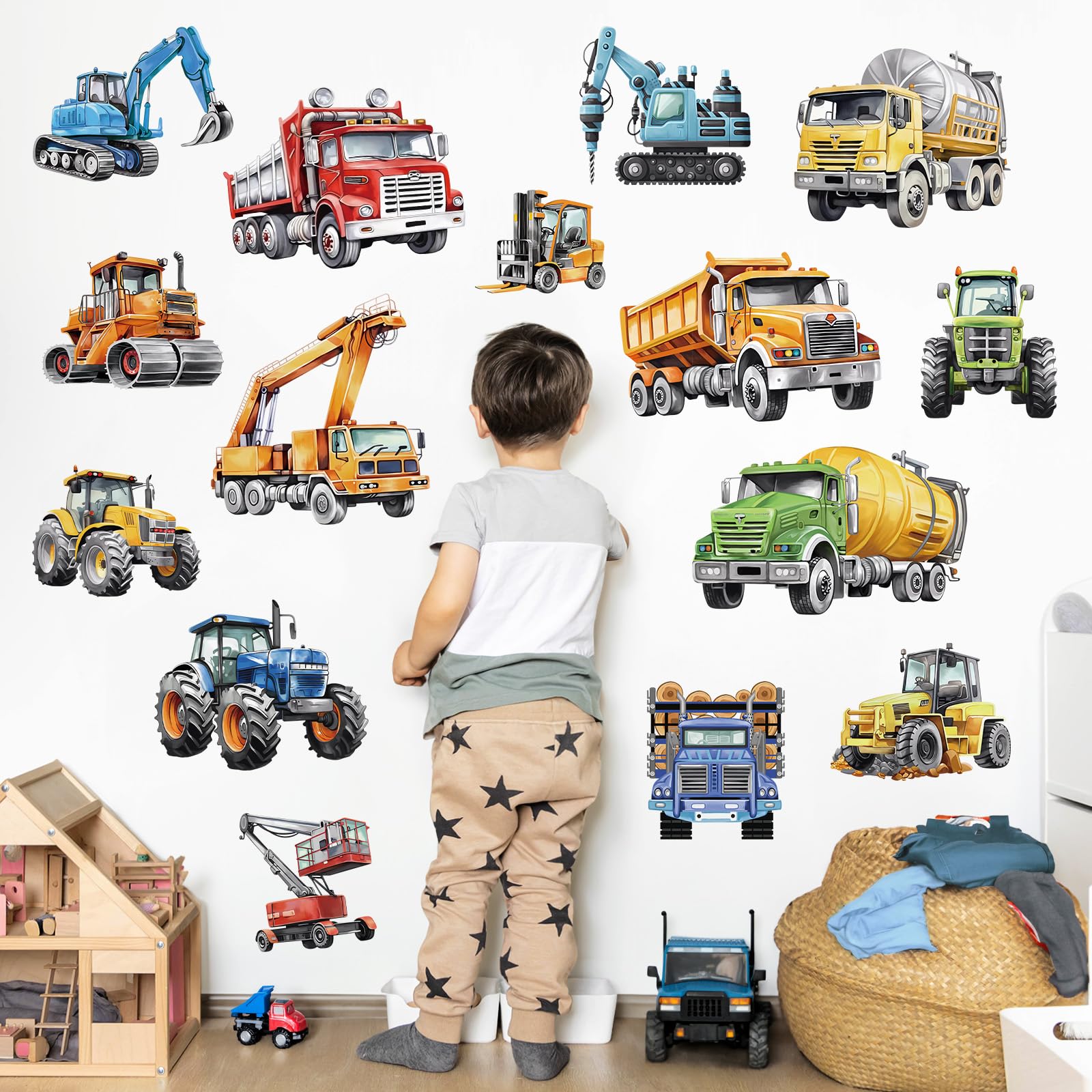 Wondever Pegatinas De Pared Vehículos De Construcción Adhesivos Decorativos Coches Infantiles Excavador Camiones Tractor Vinilos Pared Para Habitación De Niños Bebé Guardería Dormitorio