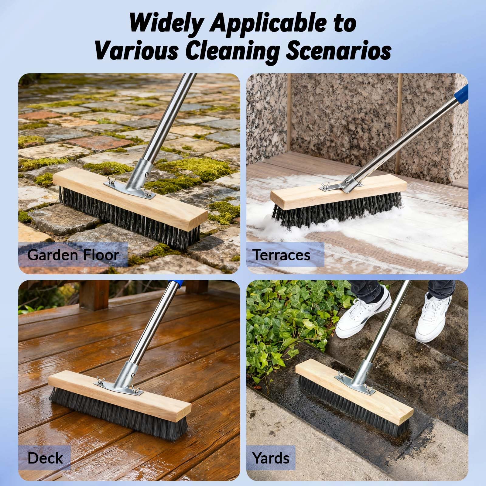 Balai Métallique Robuste avec Manche Télescopique 160cm Brosse en Métal Rigides pour Enlever Mauvaises Herbes Mousse Taches Tenaces