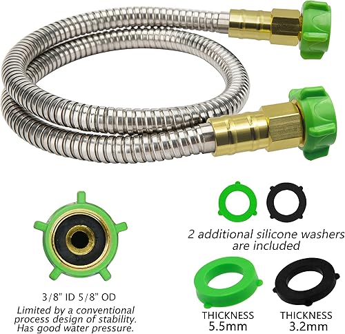 Miniatura 5 de YANWOO Manguera de jardín corta de acero inoxidable 304 de 6 pies con conector de metal hembra a hembra, manguera de agua flexible y ligera, segura