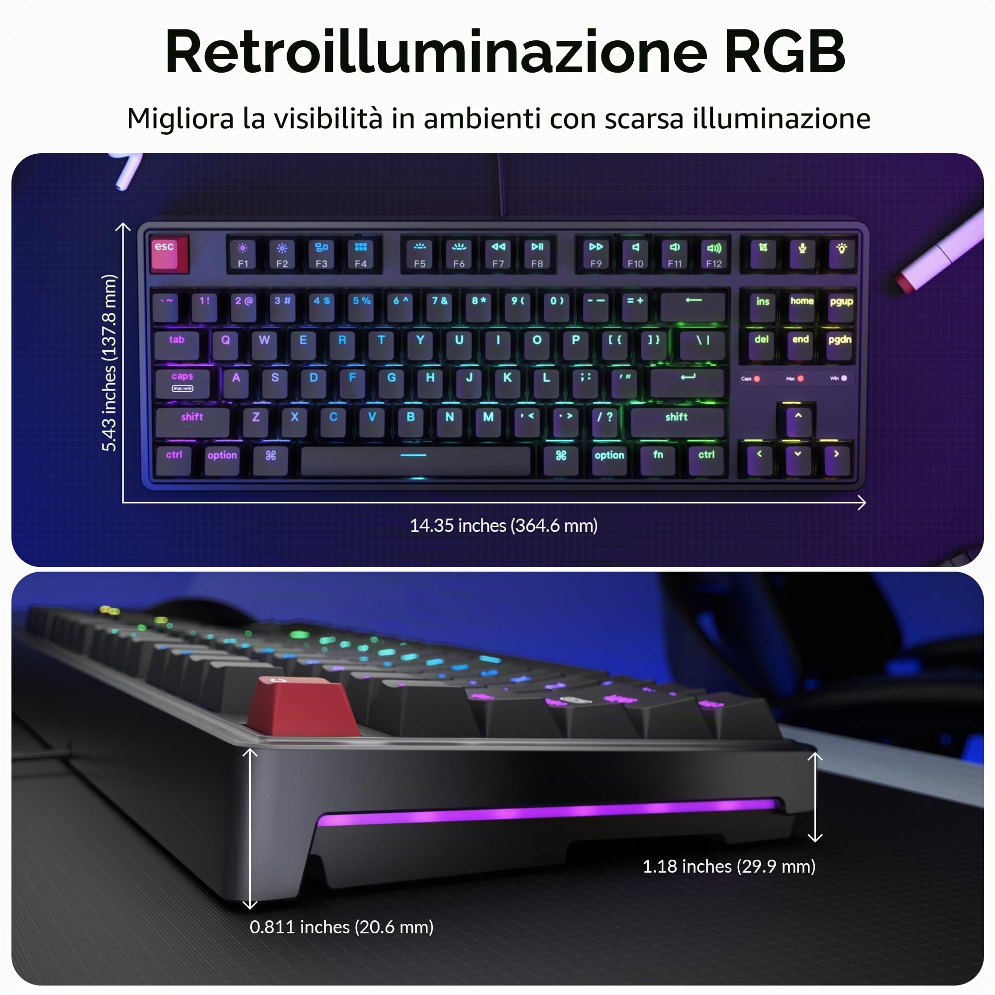 Keychron C3 Pro TKL - Tastiera meccanica cablata all'80%, frequenza di polling 8K, programmabile QMK/VIA, sostituibile a caldo, tasti retroilluminati RGB, switch Super Banana, per Windows/Mac