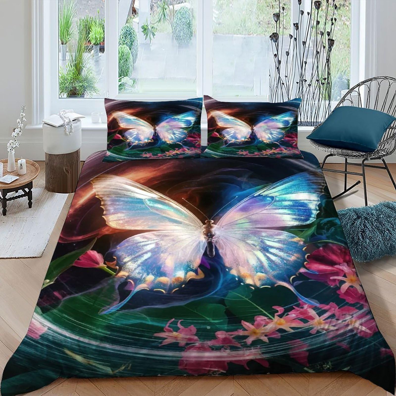 Parure de couette animal papillon thermorégulatrice et infroissable en microfine 220x240