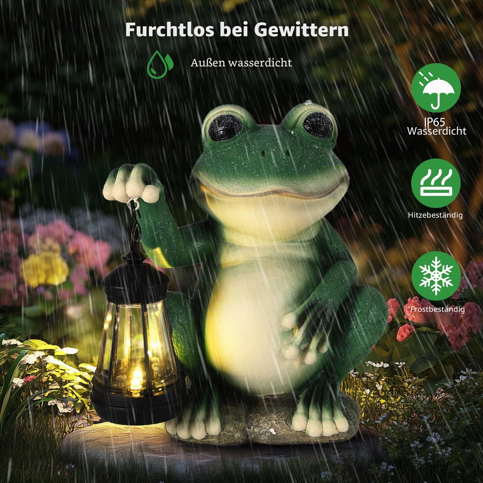 Solar Frosch Statue mit Solar Laterne, Außen Solar Gartendeko Frosch Gartenfiguren, Outdoor Frosch Garten Figuren Ornament mit Einem Lächeln für Hof Dekoration,Terrasse,Balkon,Gartengeschenke