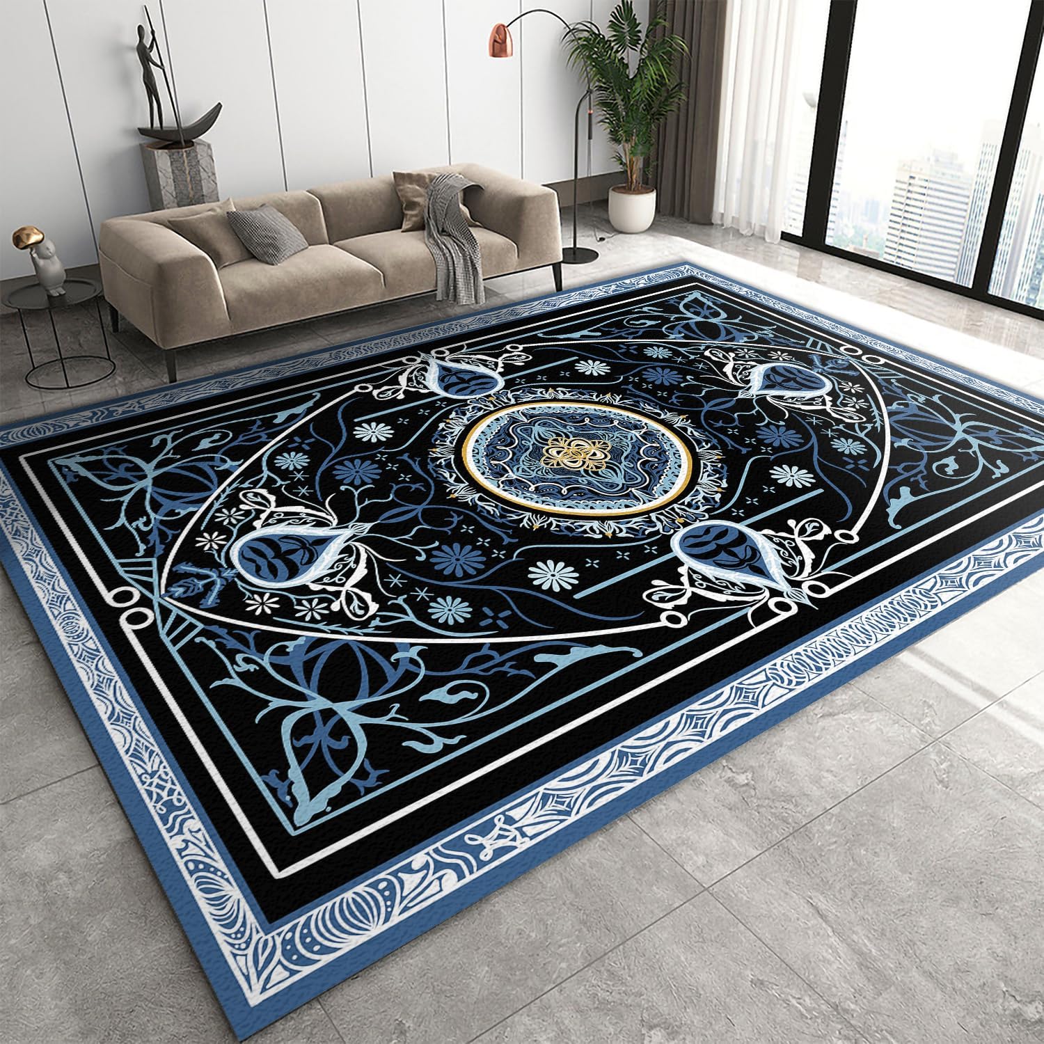 Amazon｜ボヘミアン シック ヴィンテージ ネイビーブルー 幾何学模様