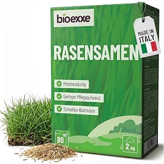 BIOEXXE Rasensamen Schnellkeimend 80 m² - Grassamen Trockenresistent mit Festuca Arundinacea und Deutschem Weidelgras - Rasensaat für Schattenrasen und Rasenreparatur - Made in Italy - Amazon product rated Grade A