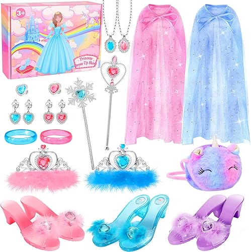 Fedio Juego de zapatos de vestir de princesa para niñas pequeñas, zapatos de juego de rol, juego de juguetes de regalo de princesa con 3 pares de