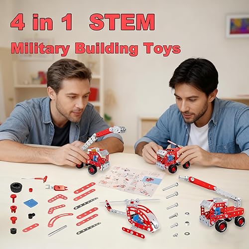 Miniatura 4 de PIRUETA STEM Building Projects - Juego de vehículos de bombero, modelo de 313 piezas, juguetes de vehículos para niños de 8 a 12 años, camión de
