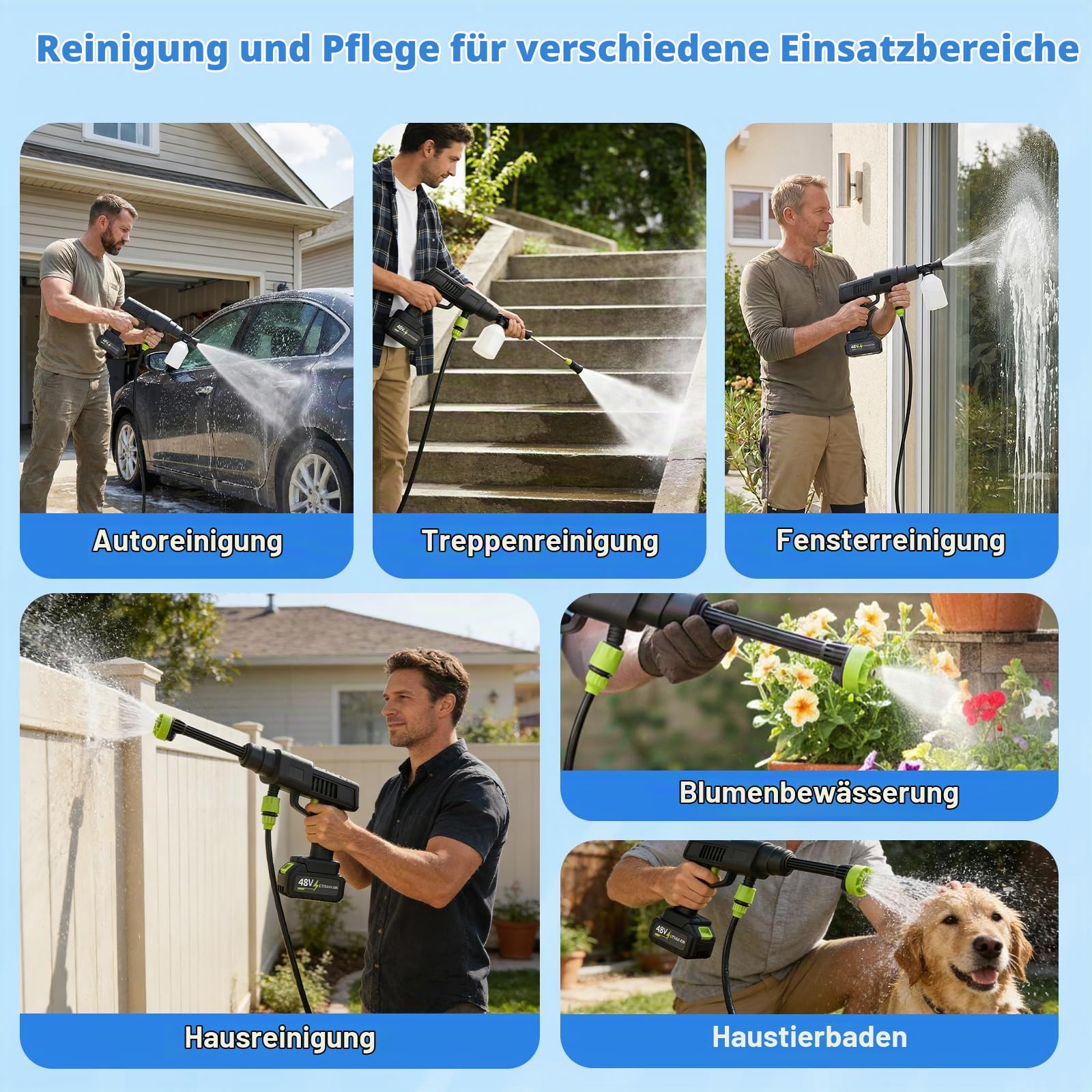 Akku Hochdruckreiniger,Mobiler Hochdruckreiniger mit 4.0Ah Batterie, Pressure Washer 10-Gang-Modus,Akku-Druckreiniger für Mobile Reinigung,für Auto, Terrasse, Hausreinigung
