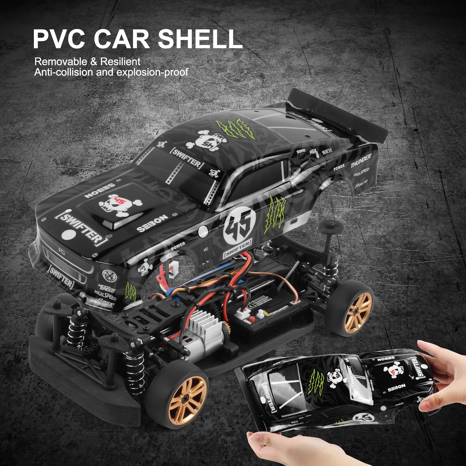 GoolRC RC Drift Car, 1:18 Scale 2.4GHz 4WD 30KM/H High Speed Remote Control Racing Car with LED Light Strip and 2 Batteries for Adults