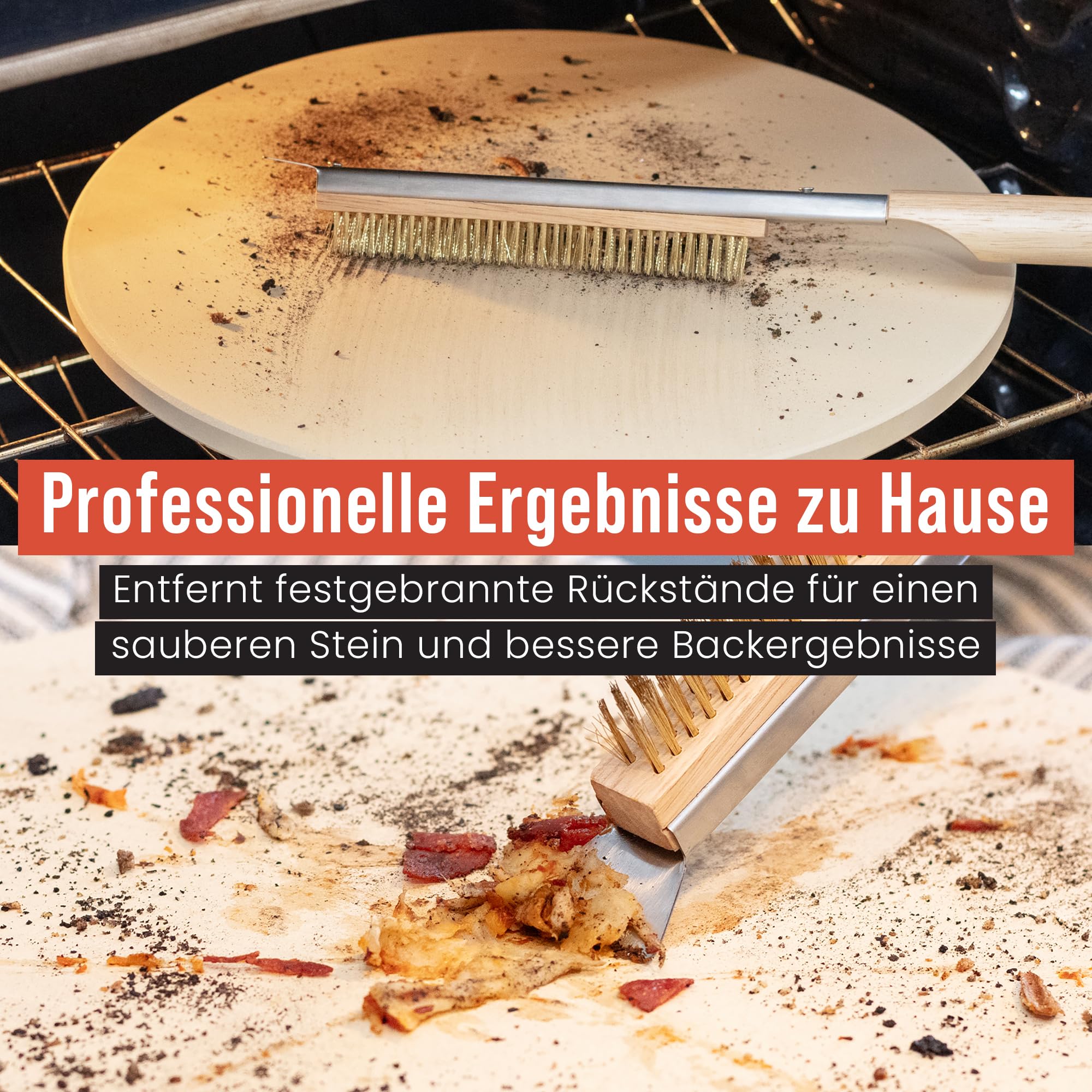 Chef Pomodoro Pizzaofen-Bürste mit Schaber – Verstellbarer Griff (55cm bis 87.7cm), Pizzastein-Bürste, Reinigungsbürste für Pizzaöfen, Outdoor-Pizzaöfen, BBQ-Grills und Öfen