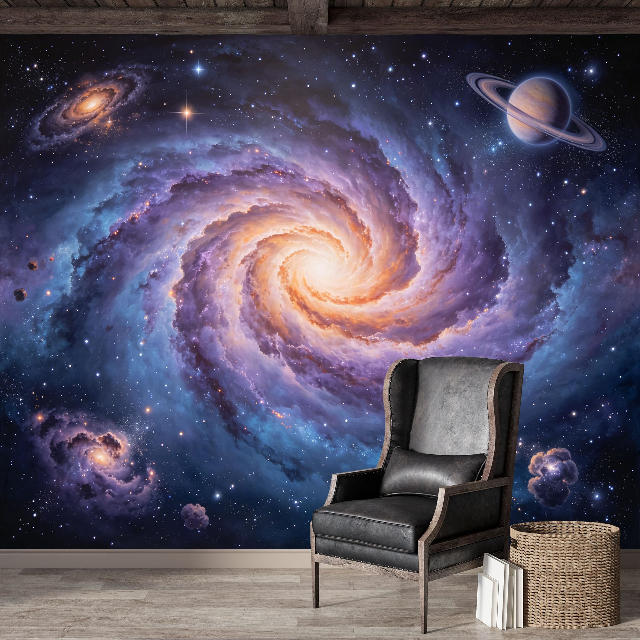 Custom Size Wall Mural,Spiral Galaxy Nebula Cosmic Space Planet Panoramic Premium Water Activated SelfAdhesive Wallpaper,Removable Wall Covering for Indoor Home Decor