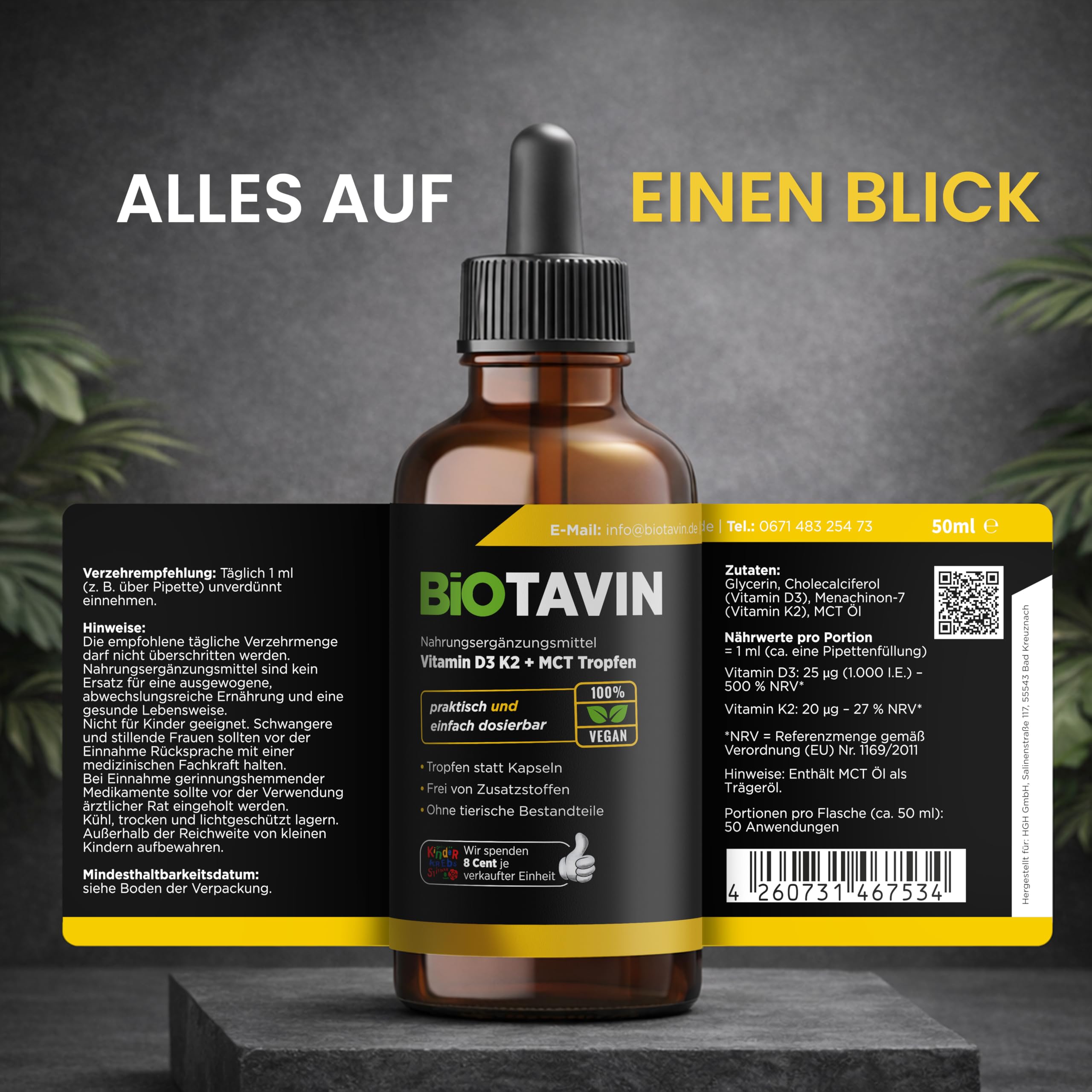 Vitamina D3K2 gocce con olio MCT, 50 ml (2 x 50 ml), 1000 UI per porzione giornaliera, con pipetta facilmente dosabile, per cuore, circolazione, ossa, sistema immunitario e muscoli, testato