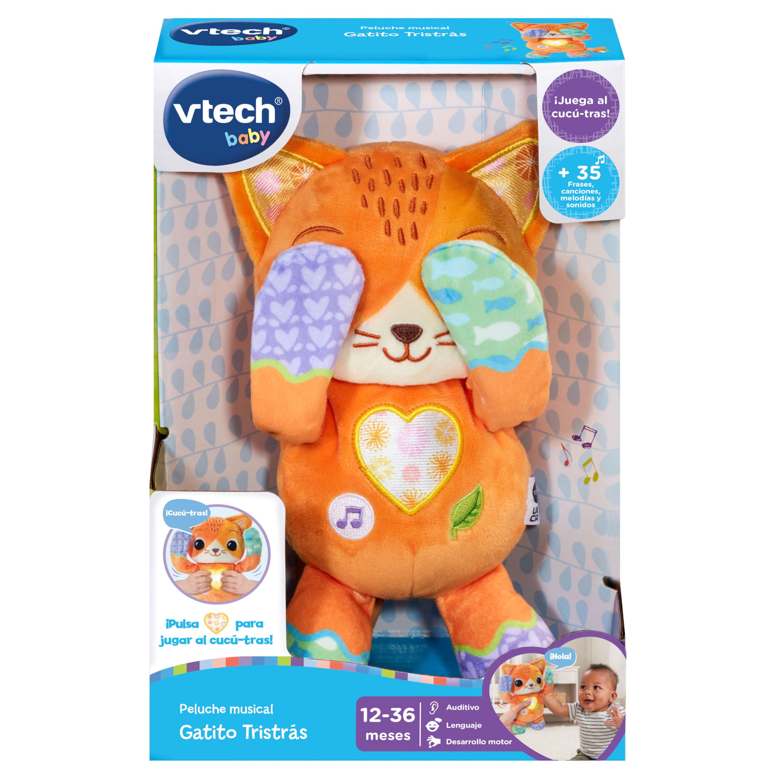 VTech-Baby Gatito Tristrás, Peluche Musical para bebés +12 Meses, Gato Interactivo Cucú-Trás, Estimulación Musical y sensorial, Regalo bebés +1 año, Contenido en español