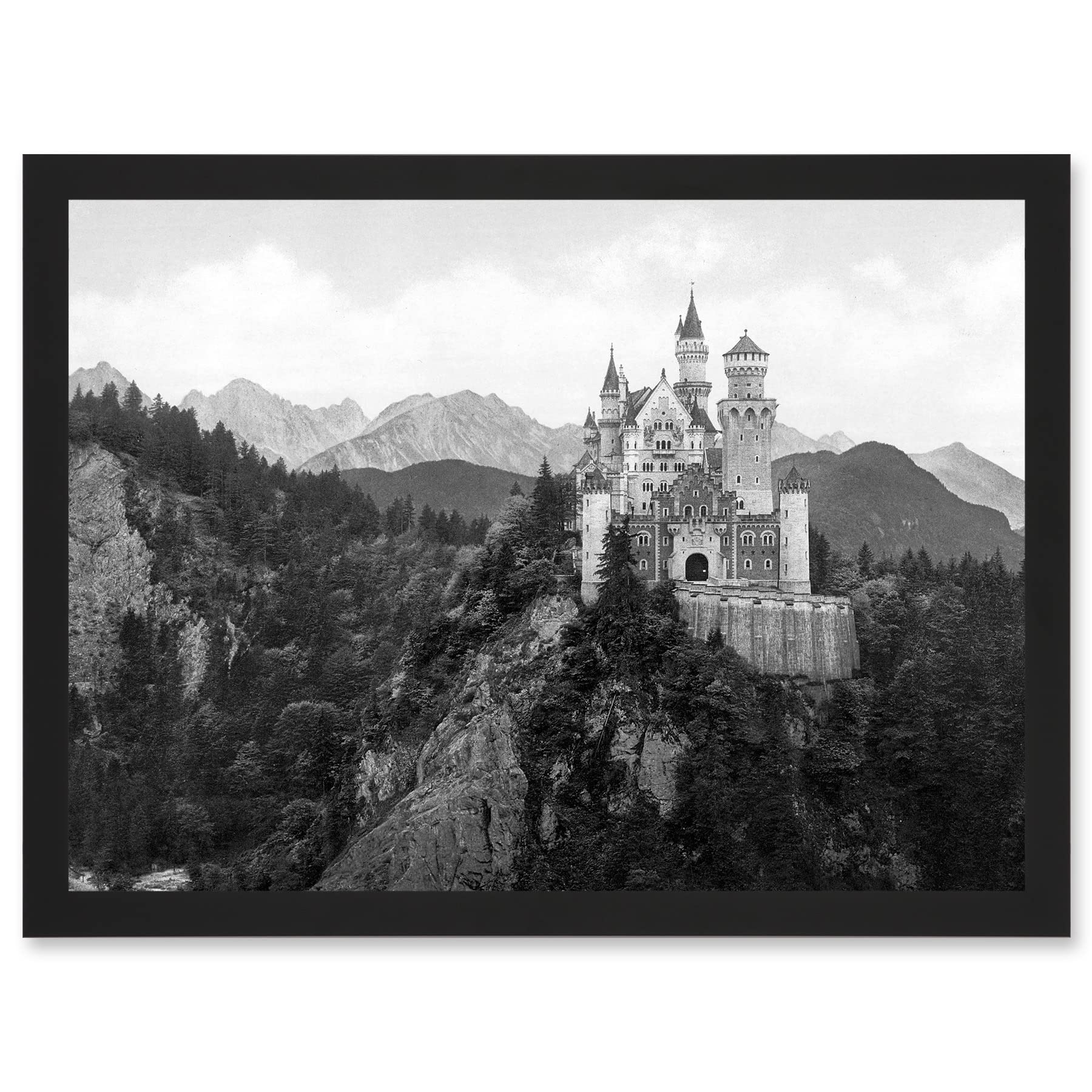 Neuschwanstein Castle Bavaria Germany A4 Framed Wall Art Print - Vintage Artwork - Artery8