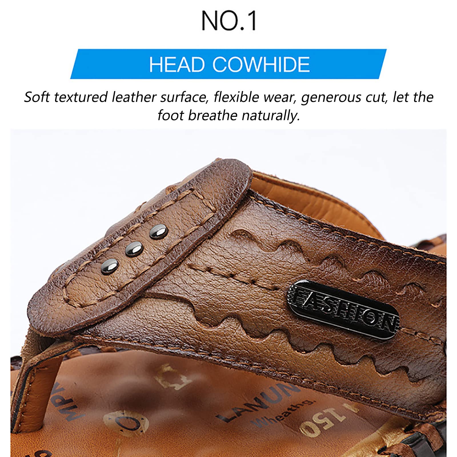 Songyi Chanclas Hombre Cuero Flip Flops Verano Antideslizante Piscina Playa Sandalias(Size:44 EU,Color:Marrón Claro)