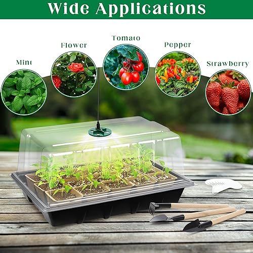 Miniatura 6 de Hahood 3 juegos de bandejas de inicio de semillas con luz de crecimiento y macetas de turba, bandejas de cultivo de germinación de plástico con