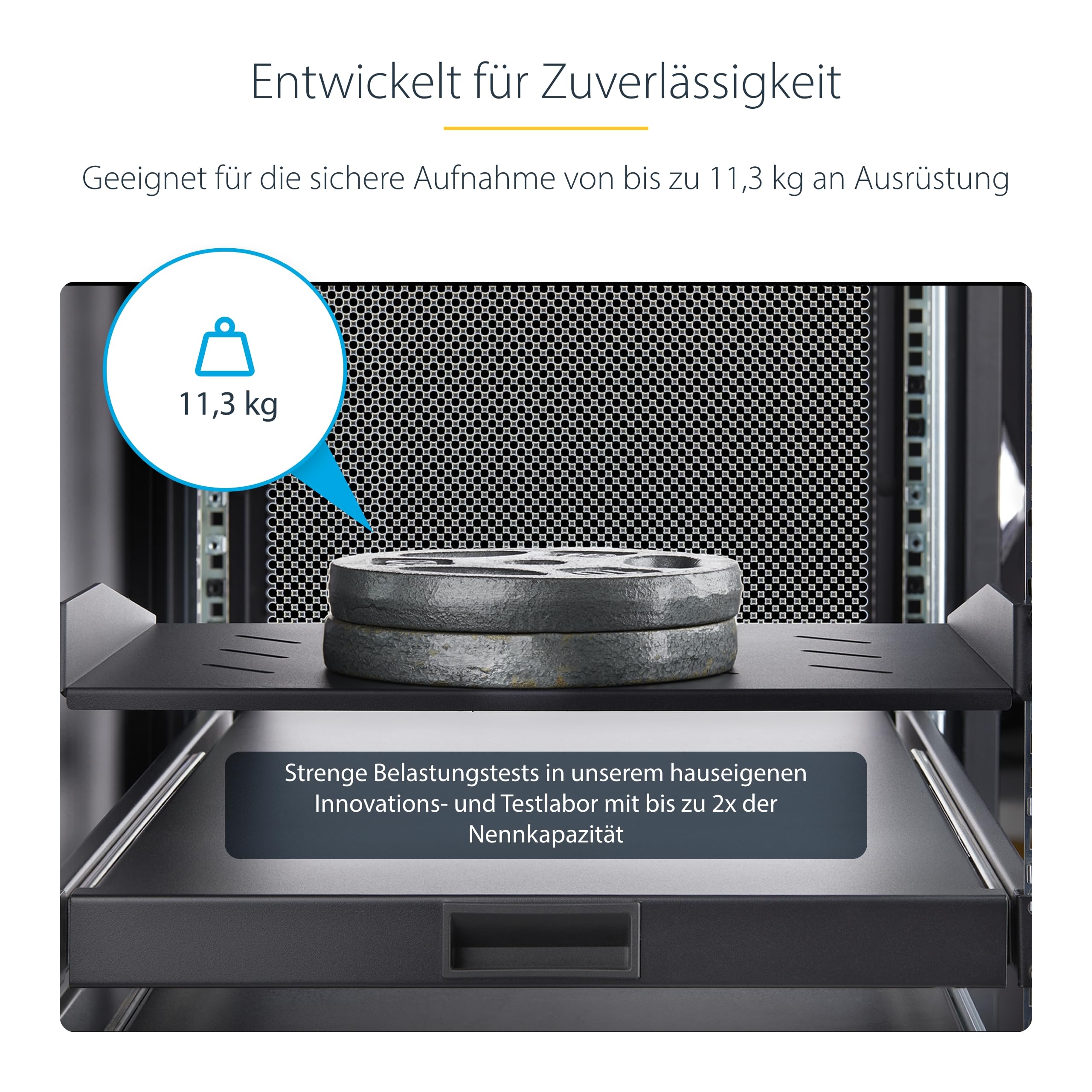 StarTech 1HE Fachboden Belüftet, 12 Zoll Tief, 11,3kg (CABSHELFV1U-12-RACK) | Perforierte Rackablage, Serverschrank, Rackmontage, SPCC Stahl, 31, 5cm
