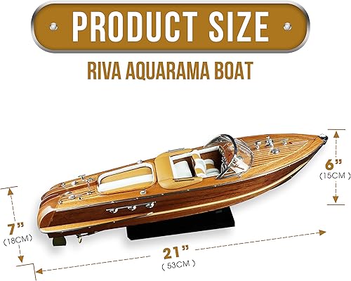 Miniatura 3 de vinacreations Modelo de madera italiano de barco de velocidad de 21 pulgadas, 20.5 in, de lujo, hecho a mano, decoración de escritorio para el