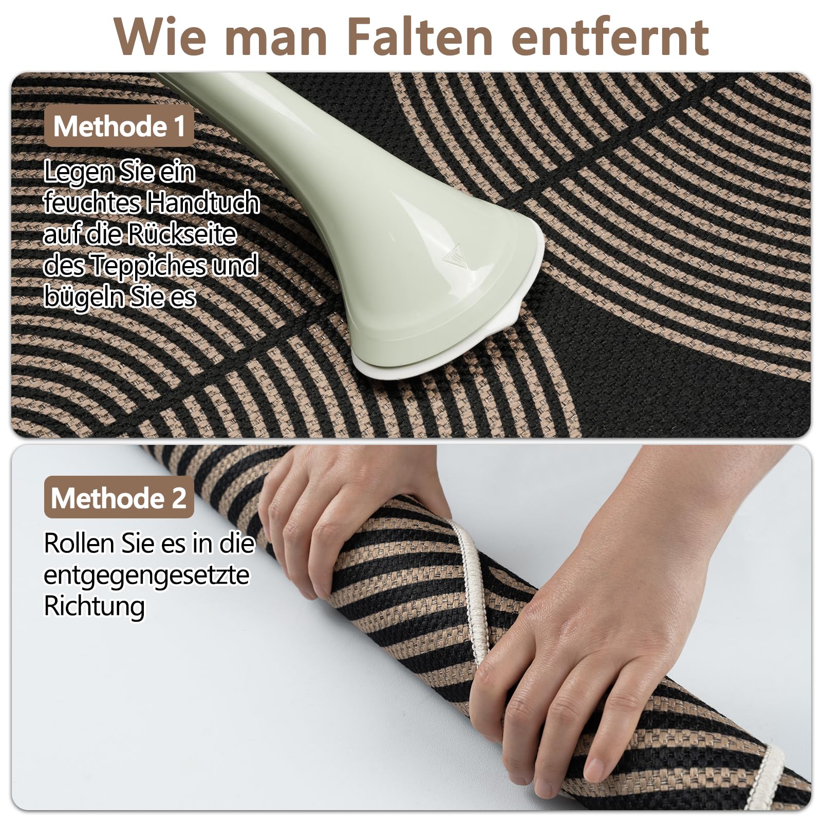 Capslpad Tapis d'extérieur, rond, 160 cm, aspect jute, résistant aux intempéries, lavable, antidérapant, naturel, pour salon, balcon, terrasse, cuisine, jardin - Couleur : noir/naturel