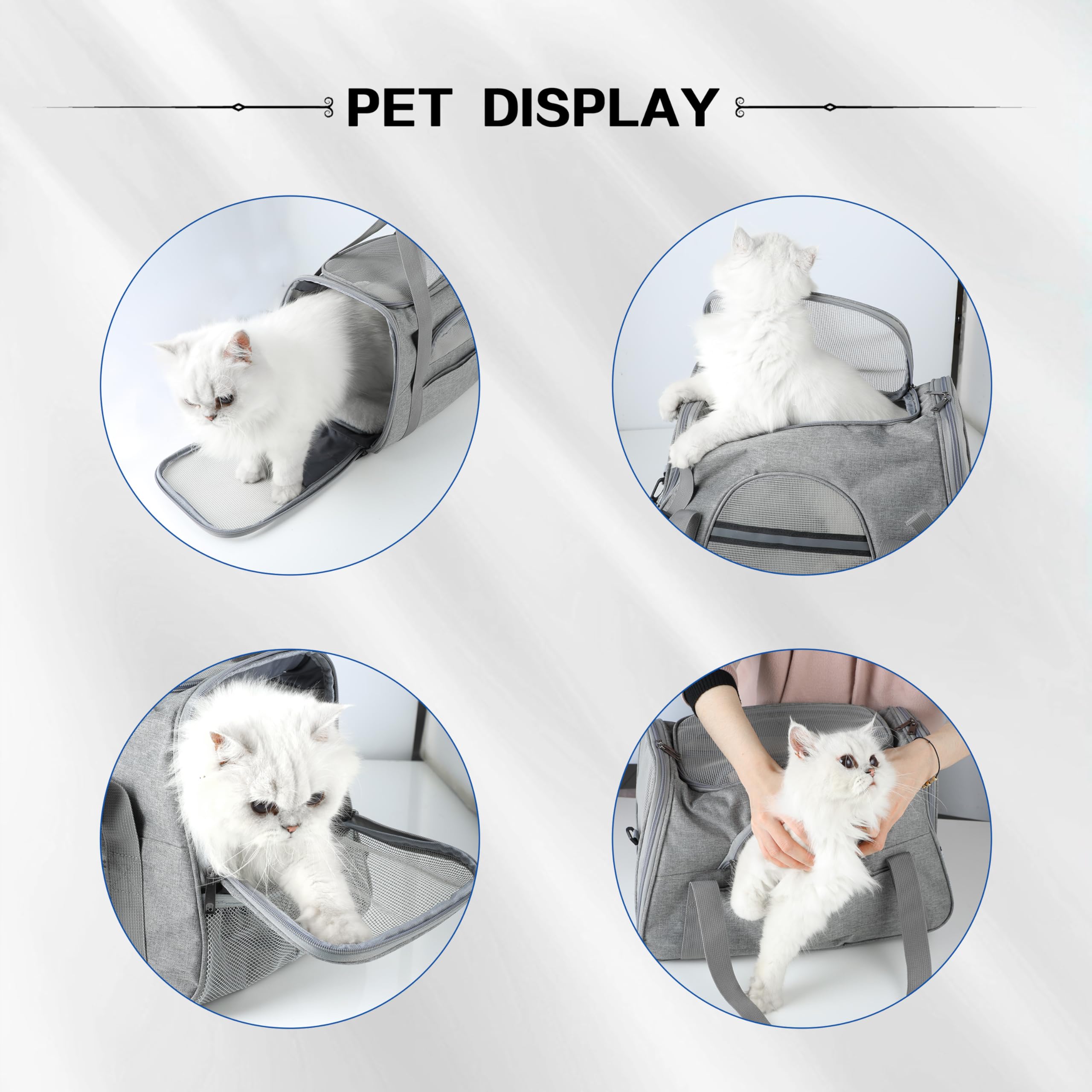 FluffyDream Haustier-Reisetasche, weiche Seiten, tragbare Tasche für Katzen, kleine Hunde, Kätzchen oder Welpen, faltbar, langlebig, von Fluggesellschaften zugelassen, reisefreundlich (grau, 43,2 cm L