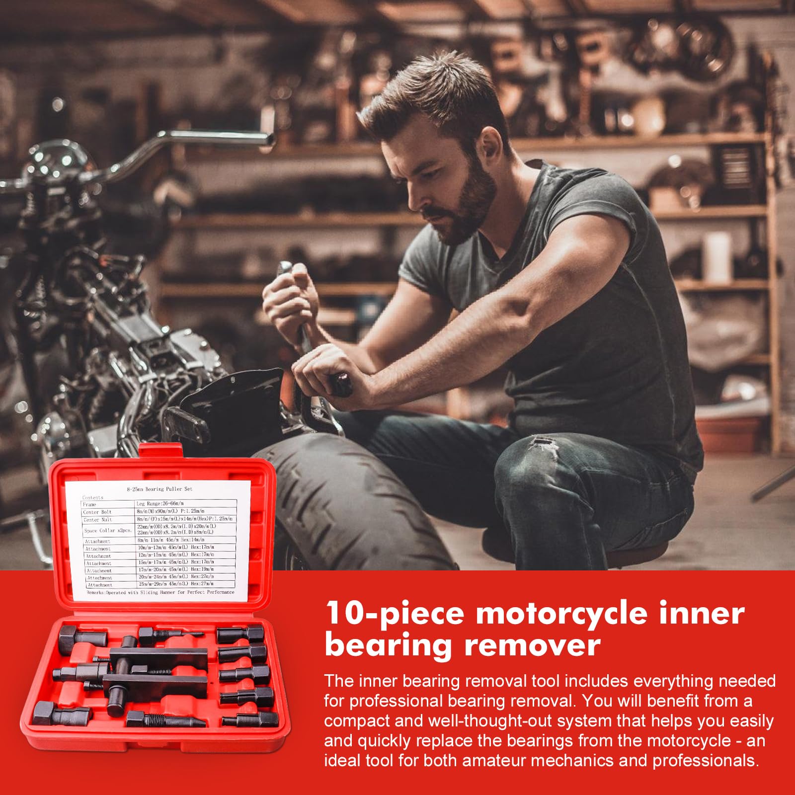 Set di 10 estrattori per cuscinetti interni per moto, 8 – 25 mm, attrezzi per la rimozione del cuscinetto della ruota, set di attrezzi per cuscinetti a sfera, estrattore cuscinetto ruota, estrattore