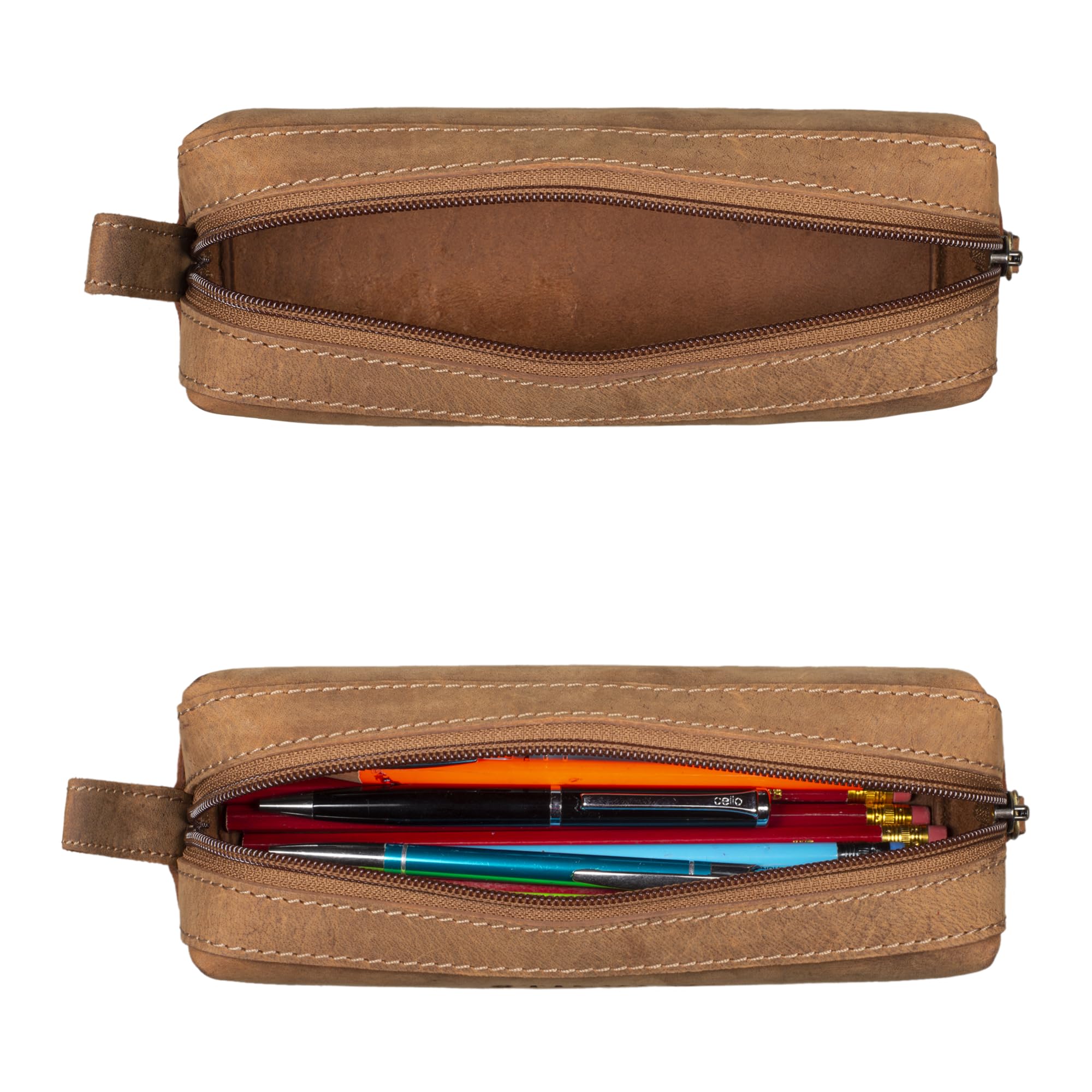 STILORD "Linus" Pencil Case Leather Pen Case Pouch Office University College Women Men Stationary Vintage Leather Colour:tan - Image 4