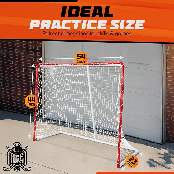 ACE HOCKEY 54 x 44 Street Hockey Goal Lightweight Steel Frame Hockey Net for Backyard, Driveway, Ball, Roller & DEK Hockey Youth Practice Goal with Net