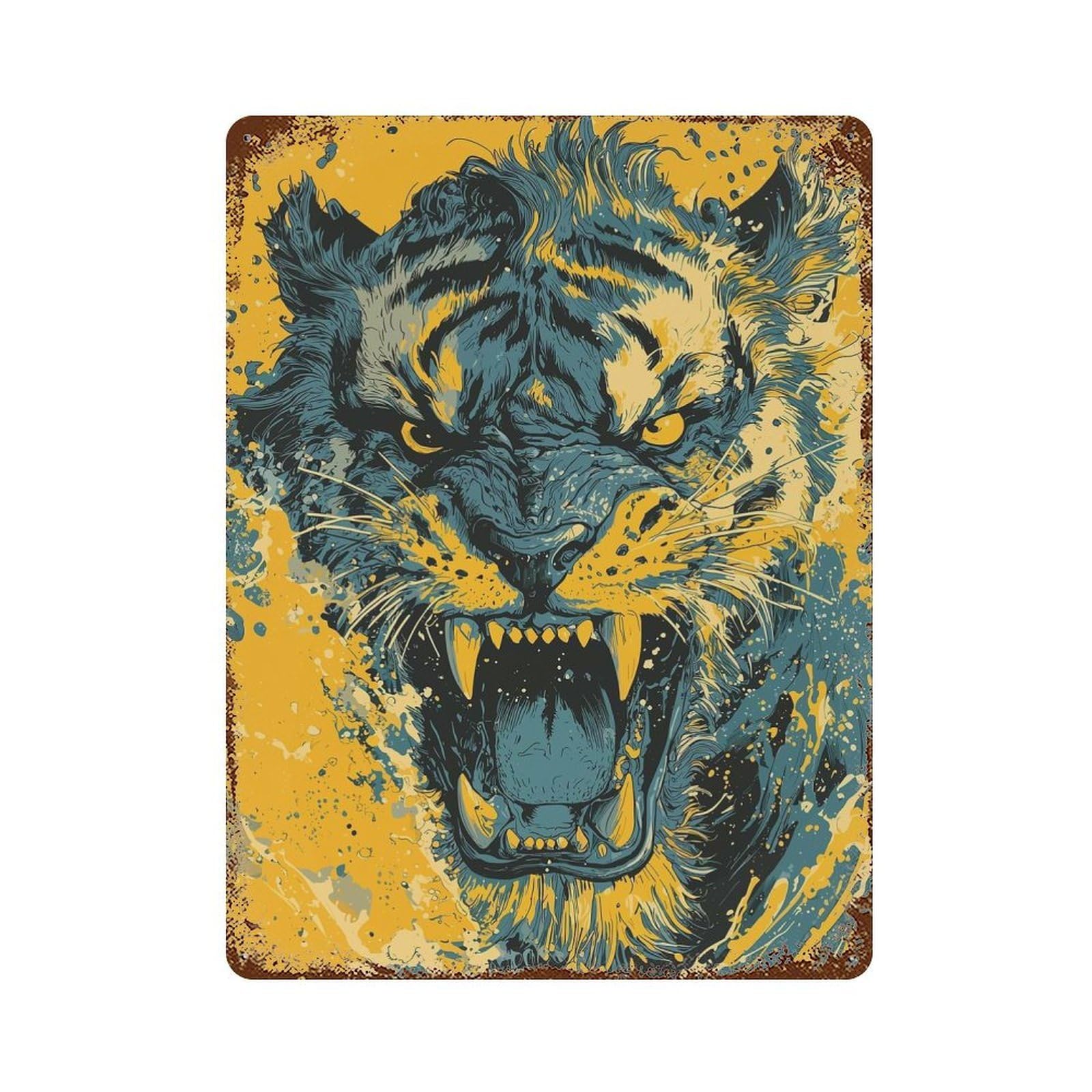Tiger Roar Rust Effect Tin Sign 15.7"x11.8", Rustic Home Decor for Cafe, Home Bar And Lounge Decor