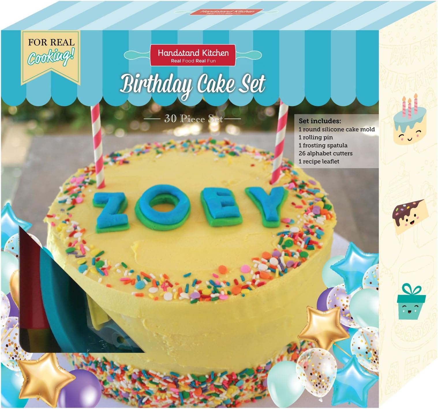 Handstand Kitchen 30-piece Real Party Cake Baking Set with Alphabet Fondant Cutters