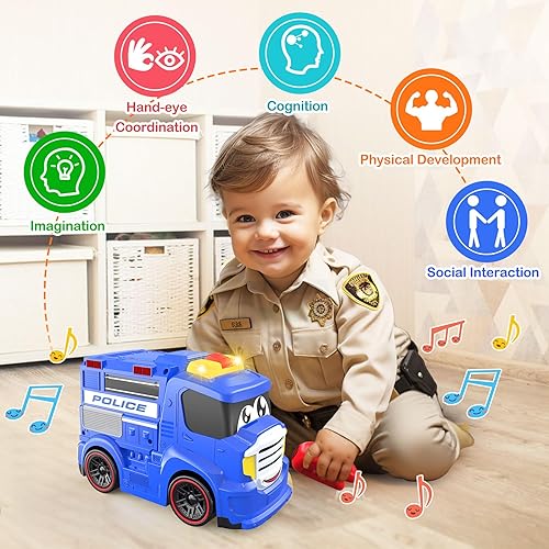 Miniatura 5 de Auto a control remoto para niños pequeños, juguetes ideales para niños de 2 a 3 años, primer auto de policía a control remoto con sirenas y luces,