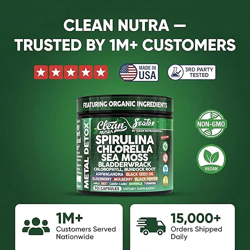 Miniatura 8 de Sea Tox Cápsulas de Espirulina y Clorella Orgánicas Limpieza Natural y Nutrición Musgo Marino Fucus Clorofila Raíz de Bardana Ashwagandha Cúrcuma 90