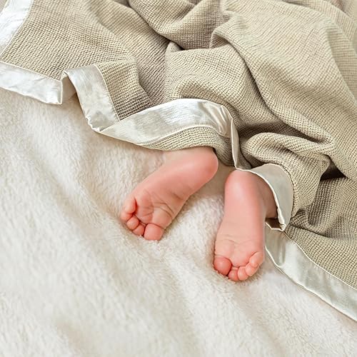 Miniatura 3 de lulumoon Manta de bebé para envolver manta de gofre con ribete satinado, mantas suaves y transpirables para niños pequeños, perfectas para cubierta