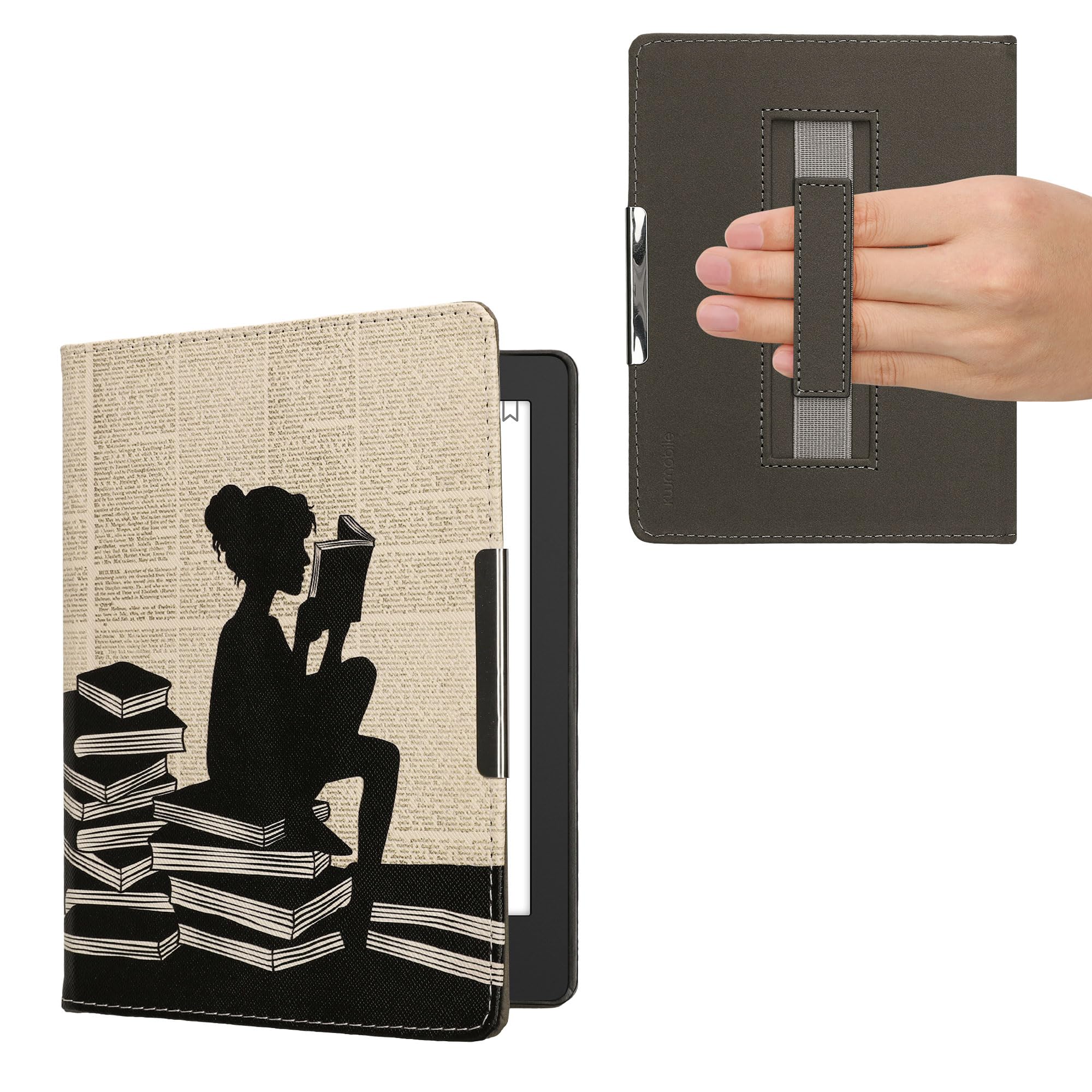 kwmobile Carcasa Compatible con Kobo Aura H2O Edition 2 Funda - Funda e-Book con Solapa y Correa de Mano - Gatitos — view 10
