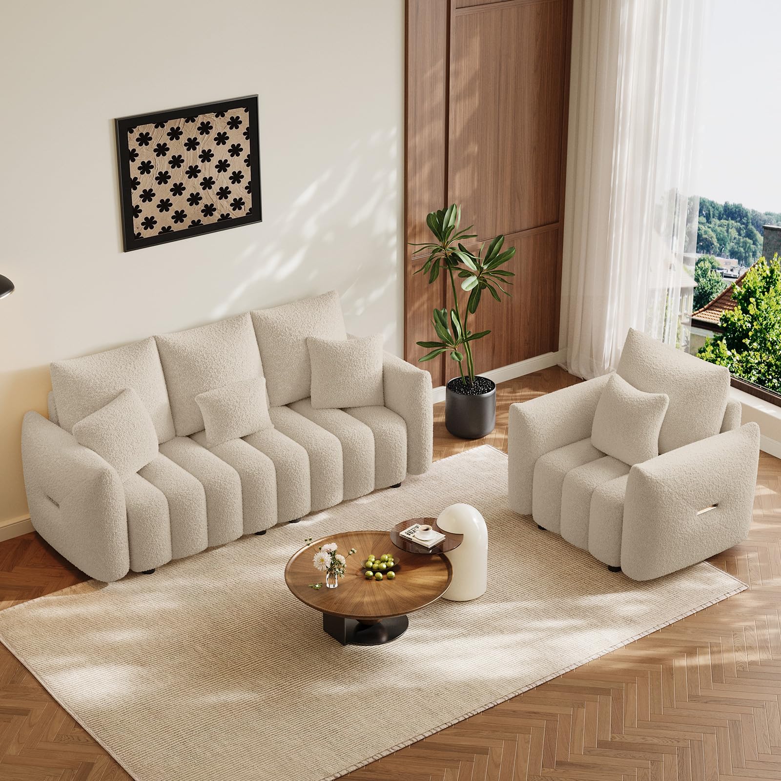 Wrofly 2 Piece Boucle Cloud Sofa Set