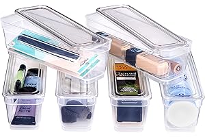 AB Designs Storage Bin Pack: Closet Organizer Boxes with Lids, Transparent X 6