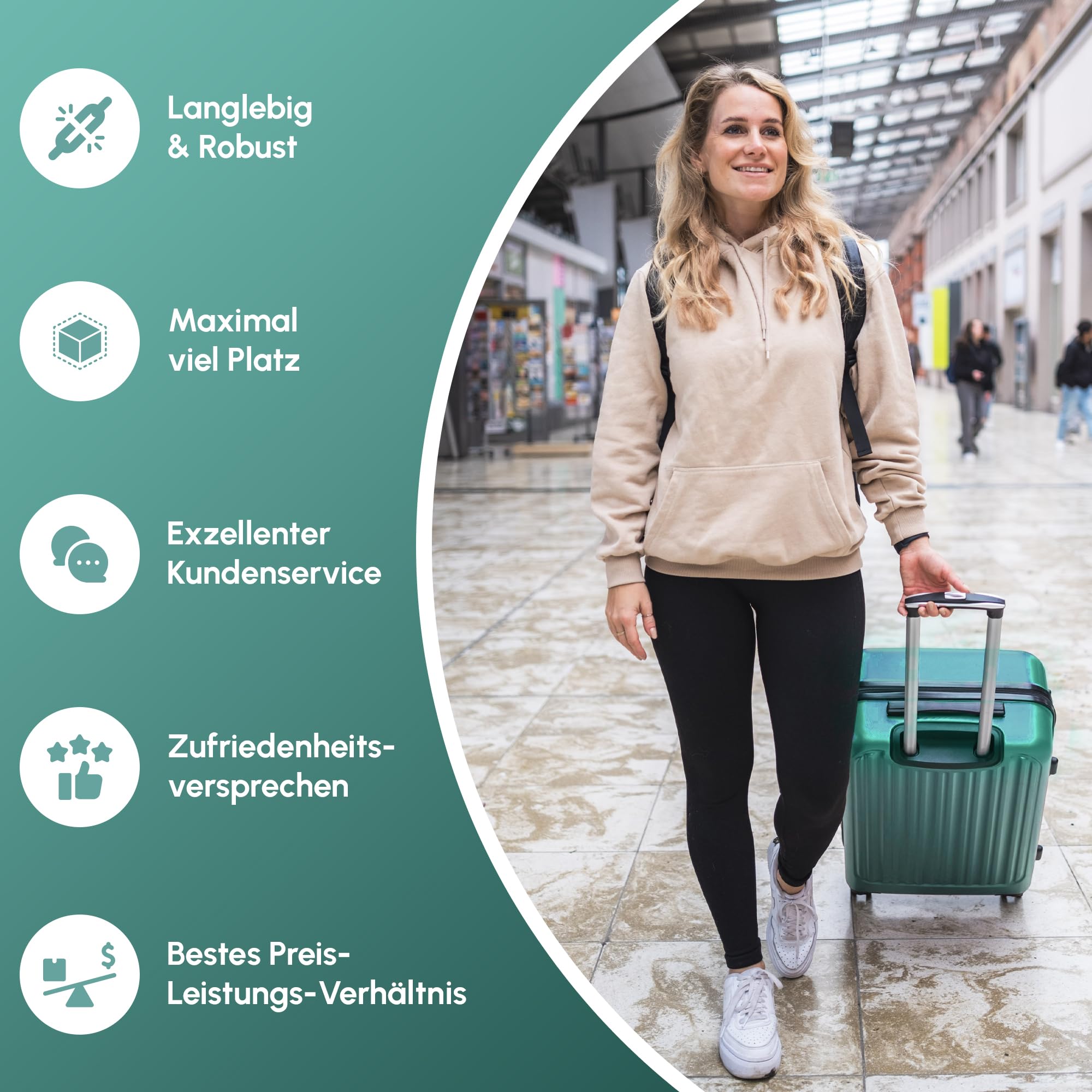 ABS Hartschalenkoffer - Ergonomisch & Sicher - Kleiner Trolley Koffer mit 360° Rädern, Zahlen Schloss - Rollkoffer, Reisekoffer Klein (Silver Green, 54cm)