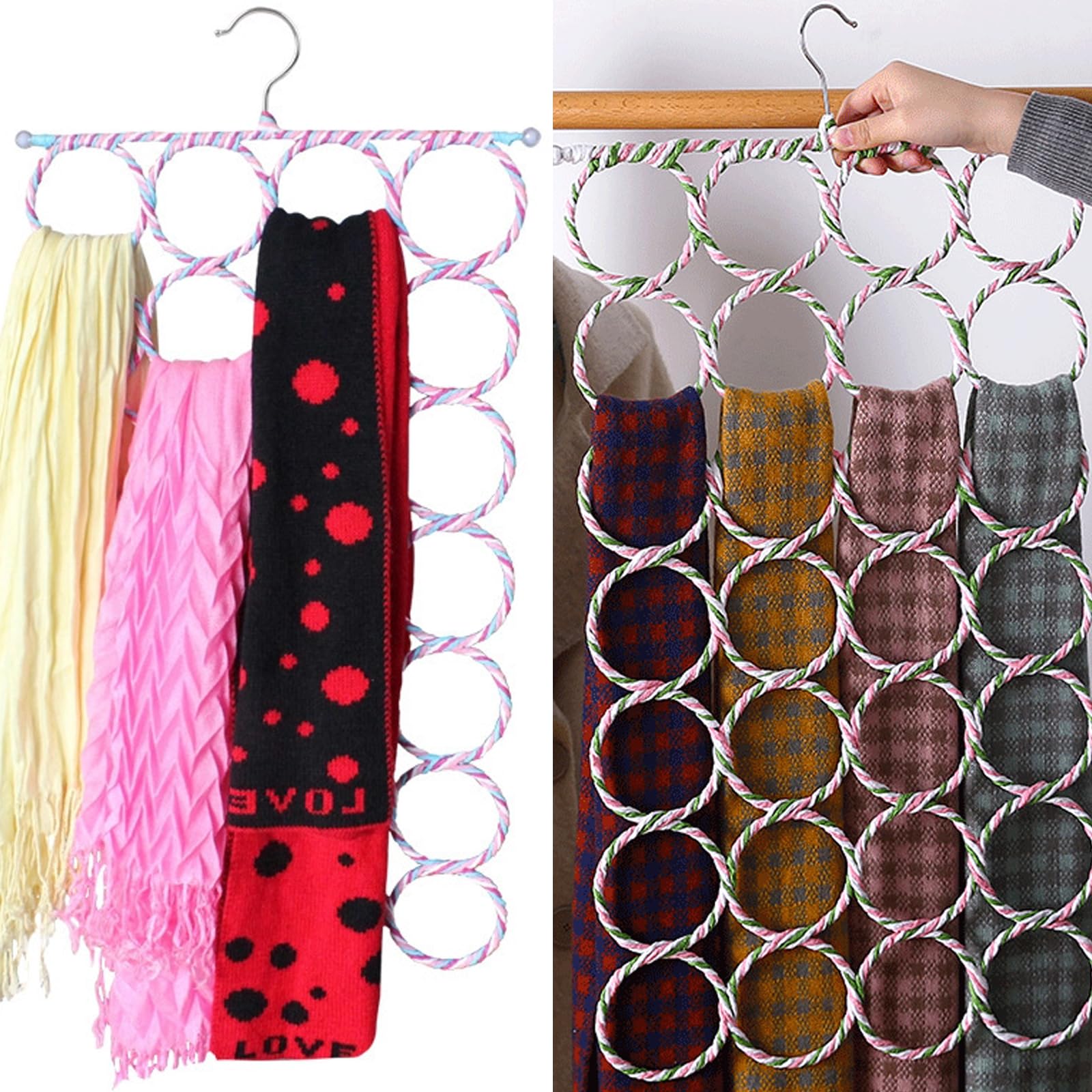 Schalhalter Aufhänger 2 PCS Schalhalter mit 28 Löchern 360 Grad Schalhalter Gürtelhalter Organizer Gürtelhalter Gürtelbügel Haken Mehrzweck Kleiderbügel für Tücher, Krawatten, Schals, Gürtel