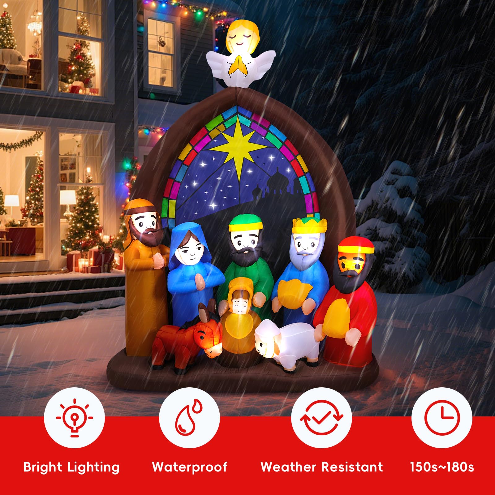 Crèche de Noël Gonflable de 2,4 m avec lumières LED, Grande crèche de Noël Gonflable Jésus pour Jardin, pelouse, église, décoration de Noël