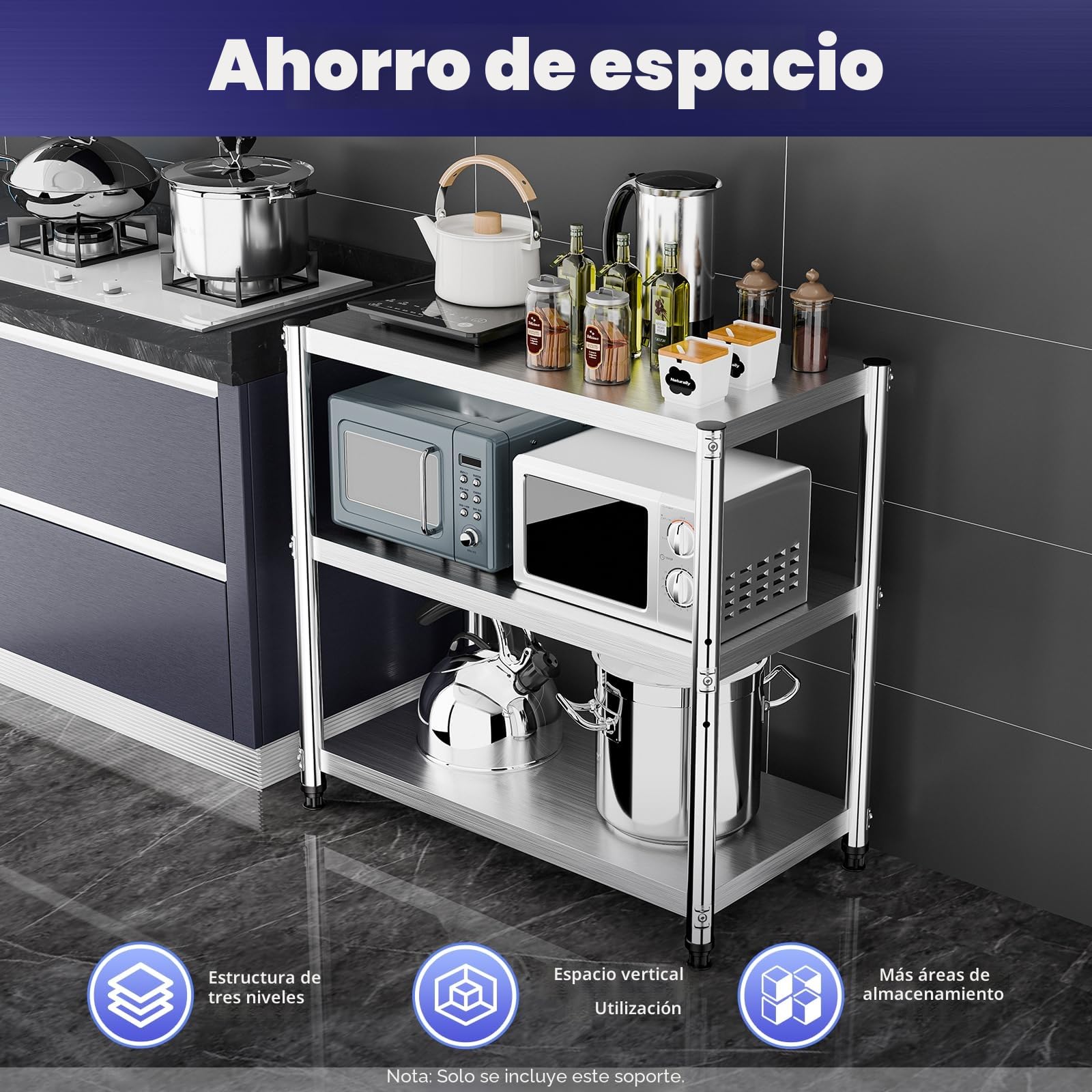 Mesa Acero Inoxidable, 80 x40 x 80 Cm Estantería De Acero Inoxidable, Mesa De Trabajo Acero Inoxidable, 3 baldas, Muebles Cocina Acero Inoxidable para gastronomía, Estante de Carga de 50 kg