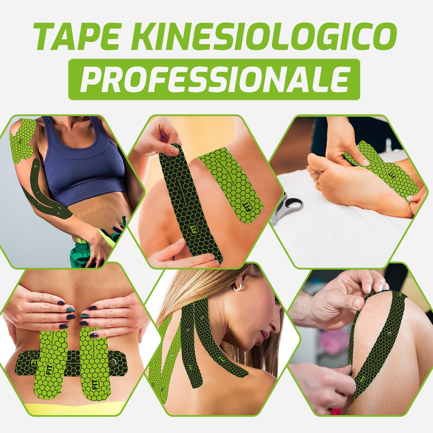 FIT Therapy – Tape Kinesiologico Professionale per Sport e Recupero Muscolare – Kinesio Tape Antidolorifico e Antinfiammatorio – NON SCALDA, Impermeabile, Senza Farmaci, Dura 5 giorni (5 Metri)