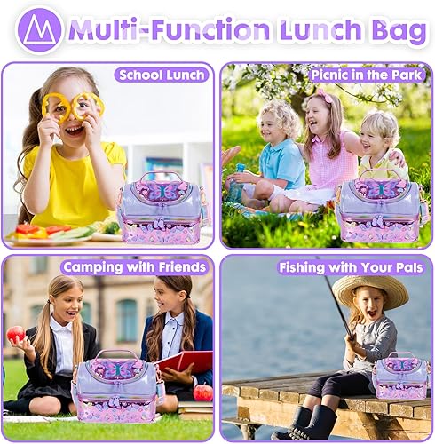 Miniatura 6 de Bolsa de almuerzo aislada de doble piso para niños, bolsa de comida grande para el regreso a la escuela, para niños, niñas, hombres y mujeres, con