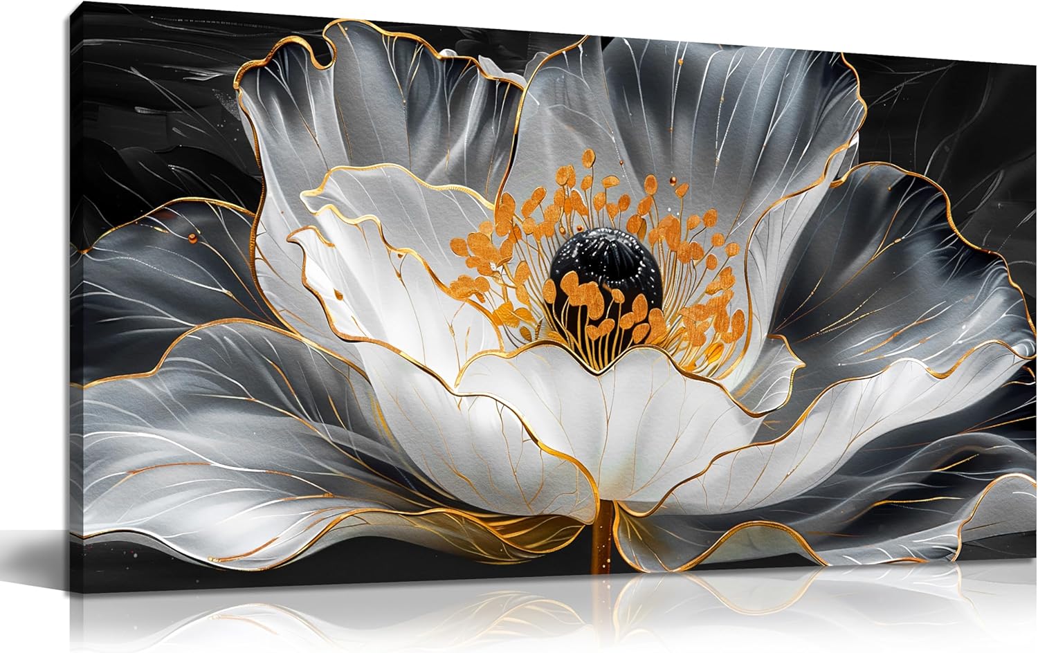 AOZEMI White Flowers Wall Art Floral Wall Decor Gold Wall