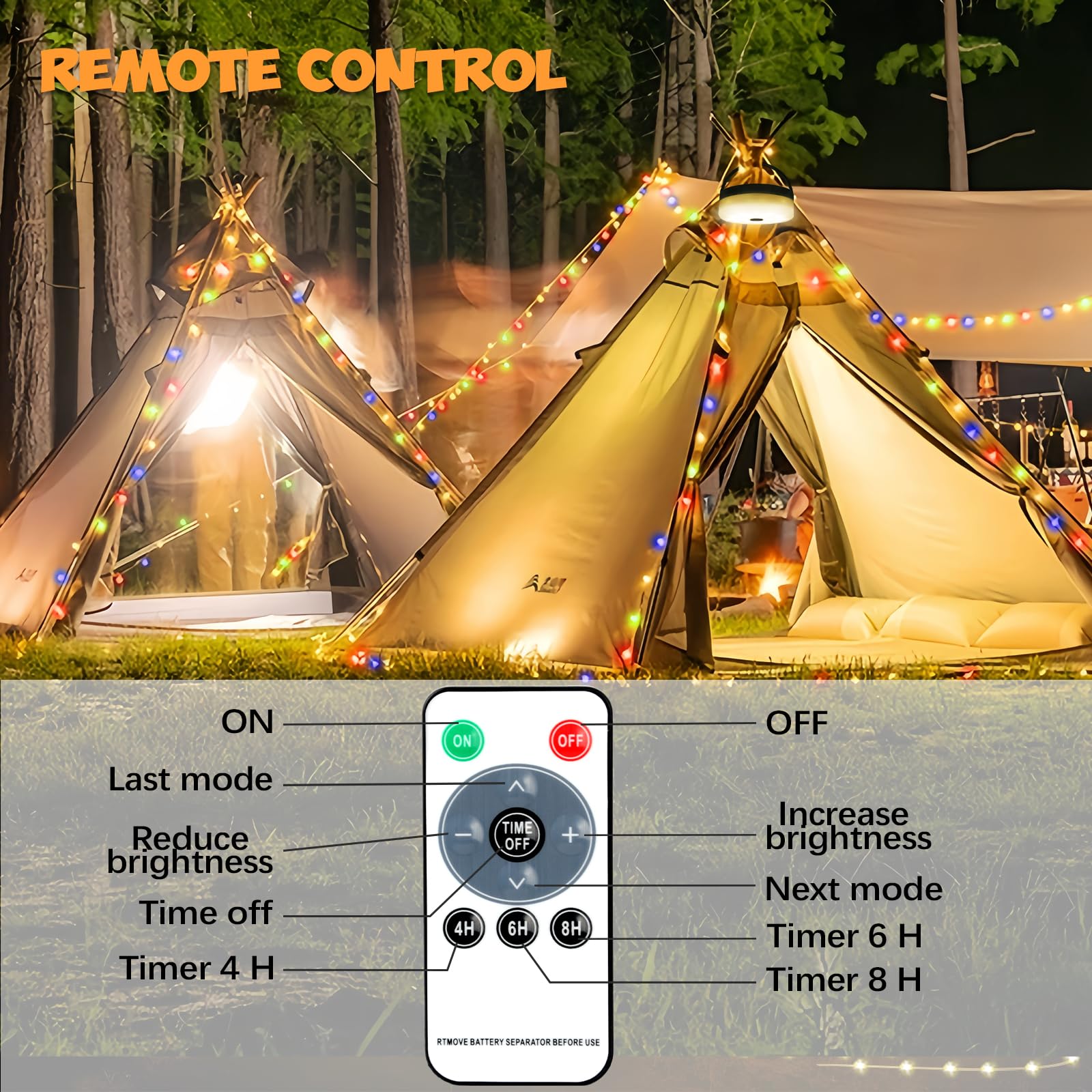 Camping Lichterkette Solar 12M 120LED - Wasserdicht Mit 8 Beleuchtungsmodi