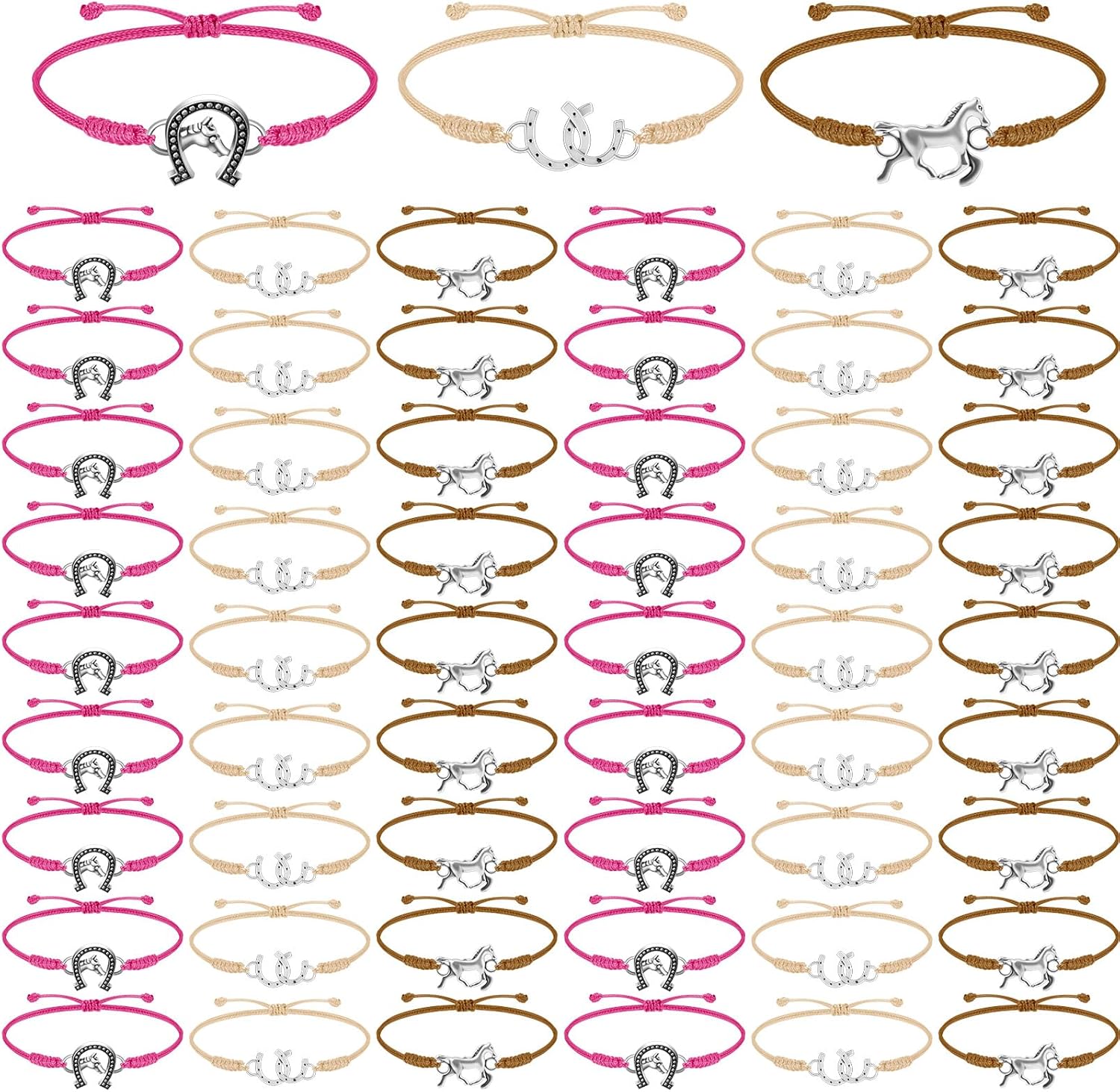 Sureio 48 Pcs Horse Bracelet Gifts Bulk Rope Braided Bracelet Gifts Goodie Party Favors Western Cowgirl Cowboy Wedding Bridal Shower Bracelets for Women