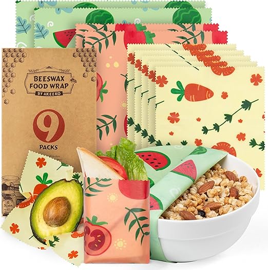 Reusable Food Wraps with Beeswax Assorted 9 Packs