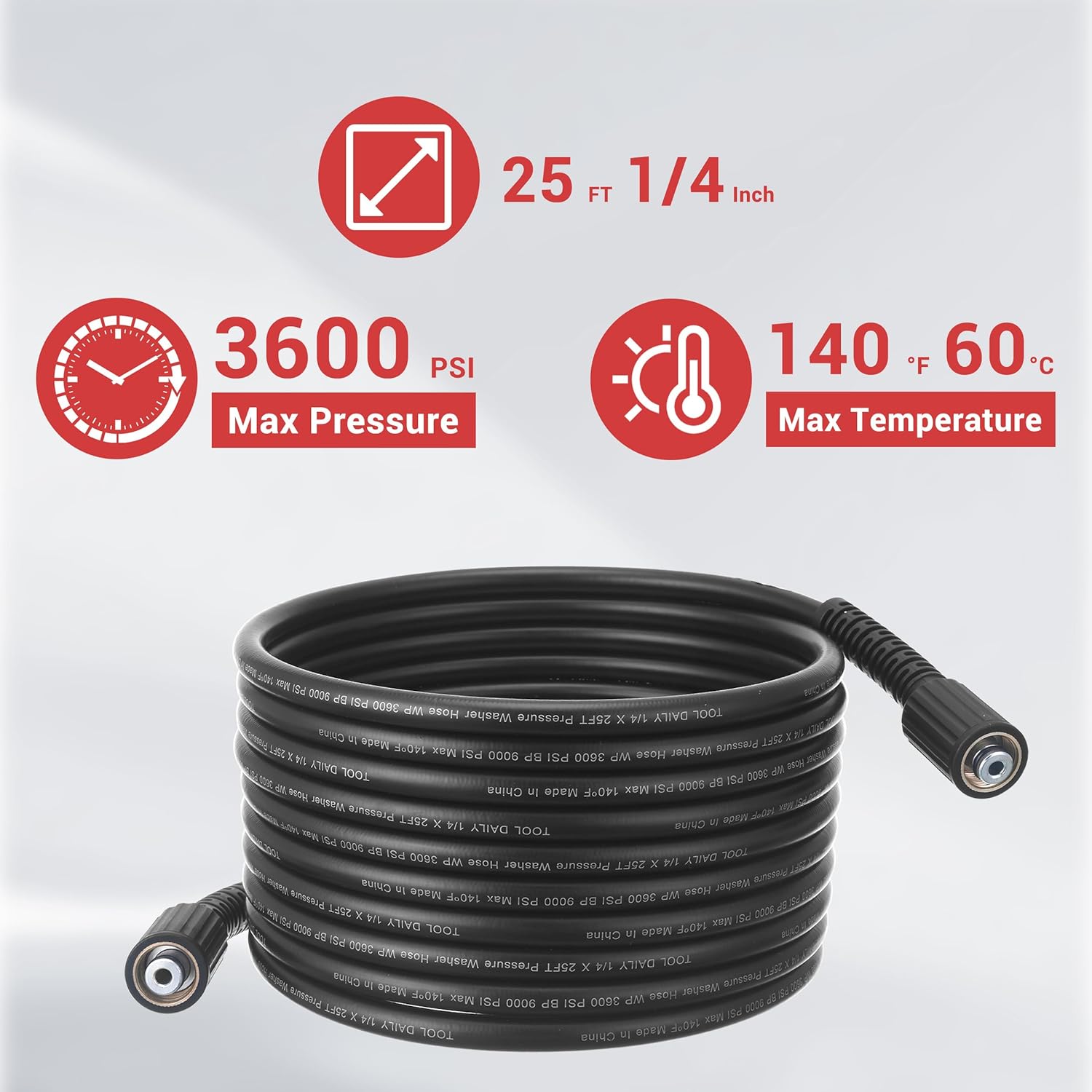 Tool Daily Pressure Washer Gun and Hose Kit, 25 FT Power Washer Hose and Replacement Wand Extension, 5 Nozzle Tips, M22-14 Fitting, 3600 PSI
