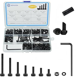 330 Pcs M4 Screws Assortment Kit, M4x6mm/8mm/10mm/12mm/16mm/20mm/25mm/30mm, Metric Hex Socket Head Cap Screws Nuts Washers Kit with Wrench, Black Zinc Plated