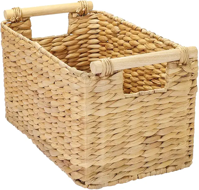 HMF Wasserhyazinthe Korb mit Holzgriffen | Aufbewahrungskorb Badezimmer 37x22x20 cm