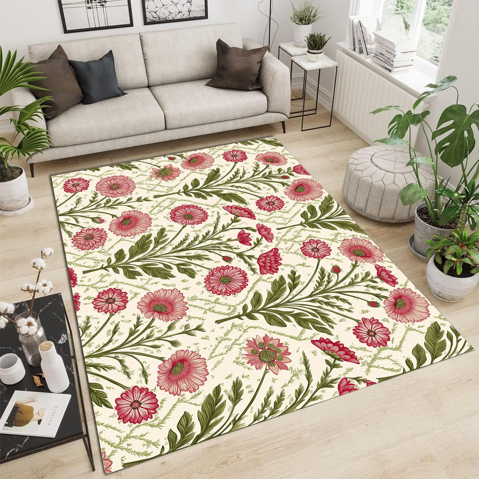 Tapis de salon lavable et antidérapant motif feuilles vertes 160x230 cm